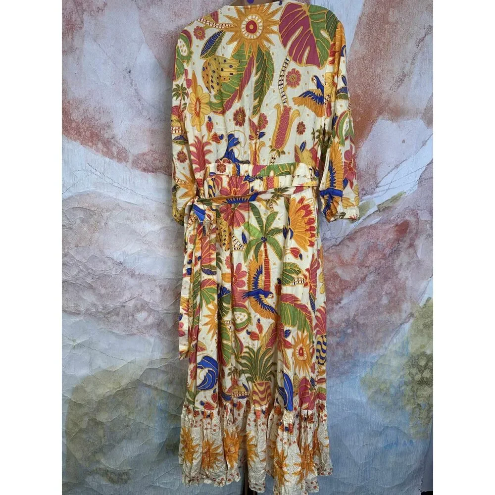 Anthropologie Farm Rio Long-Sleeve V-Neck Wrap Midi Dress - Picture 7 of 8